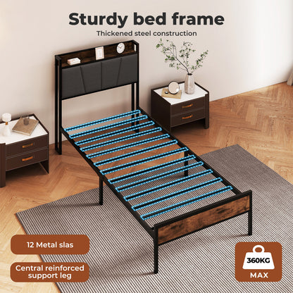 Levede Heavy Duty Single Bed Frame Metal Platform with Storage Headboard 3FT