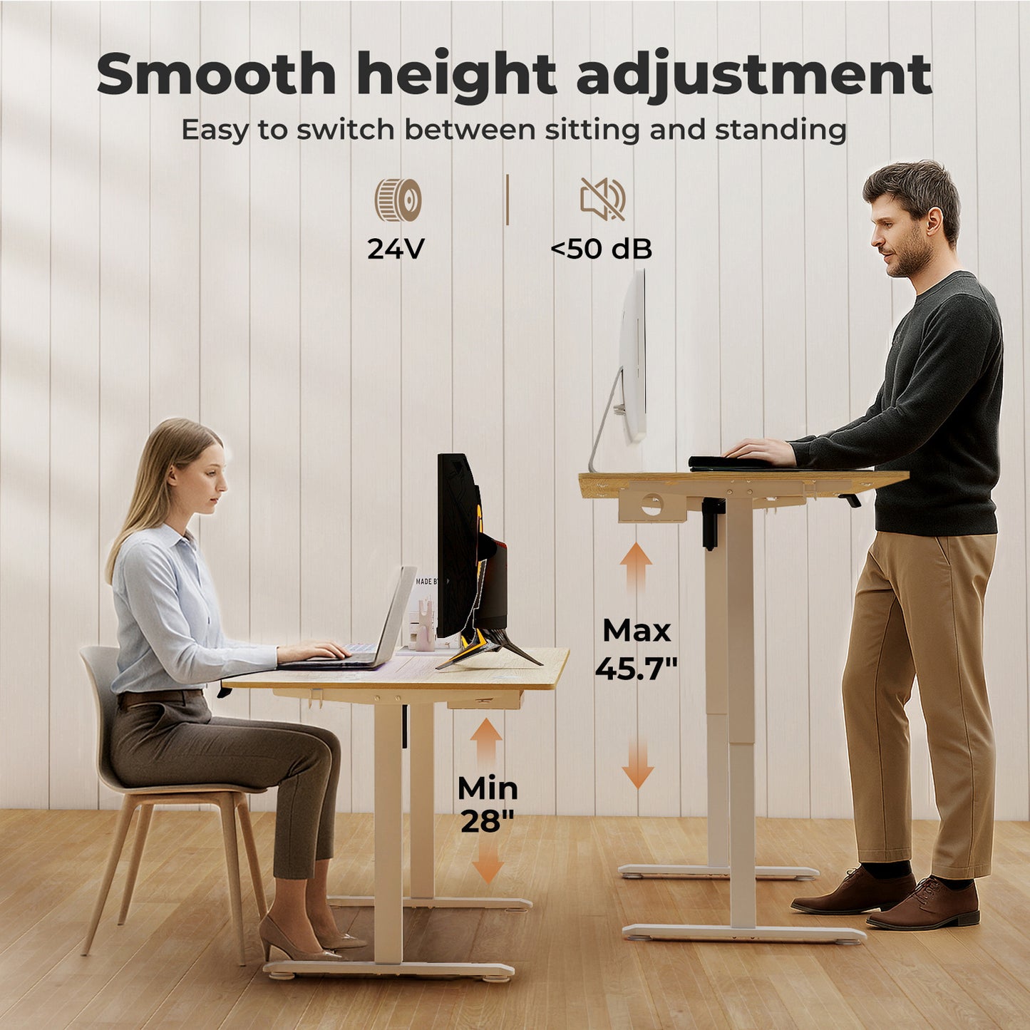 Levede Electric Standing Desk  Adjustable Height Workstation Metal Frame Natural
