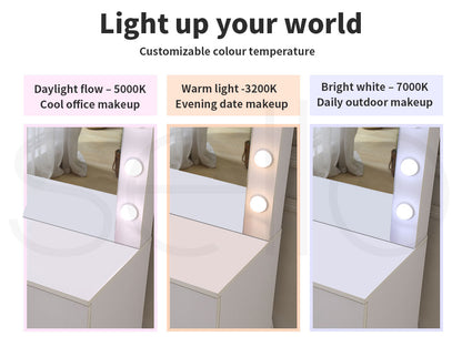 Levede Vanity Makeup Dressing Table White with Led  Light Mirror Drawer PU Stool