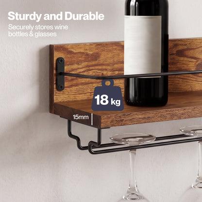 Levede Wall Wine Rack With Glass Holder Floating Wine Shelf Home Bar Storage 2PC