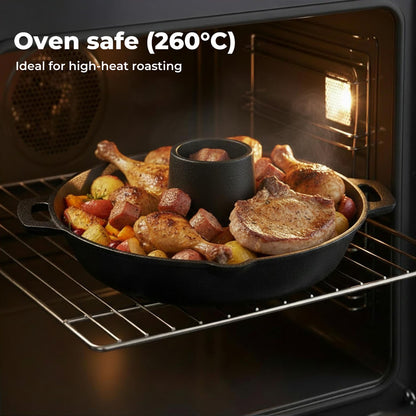 Toque Chicken Roaster Stand Cast Iron BBQ Pan Non Stick Beer Can Turkey Holder