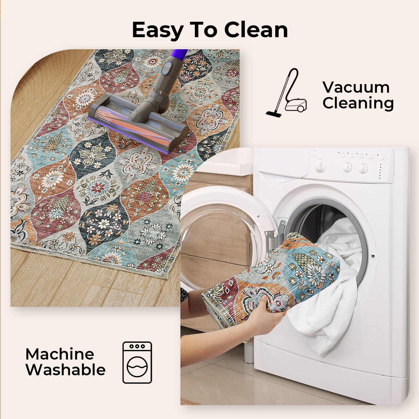 Marlow Floor Area Rug Runner for Living Room Bedroom Washable Non Slip 80x150cm