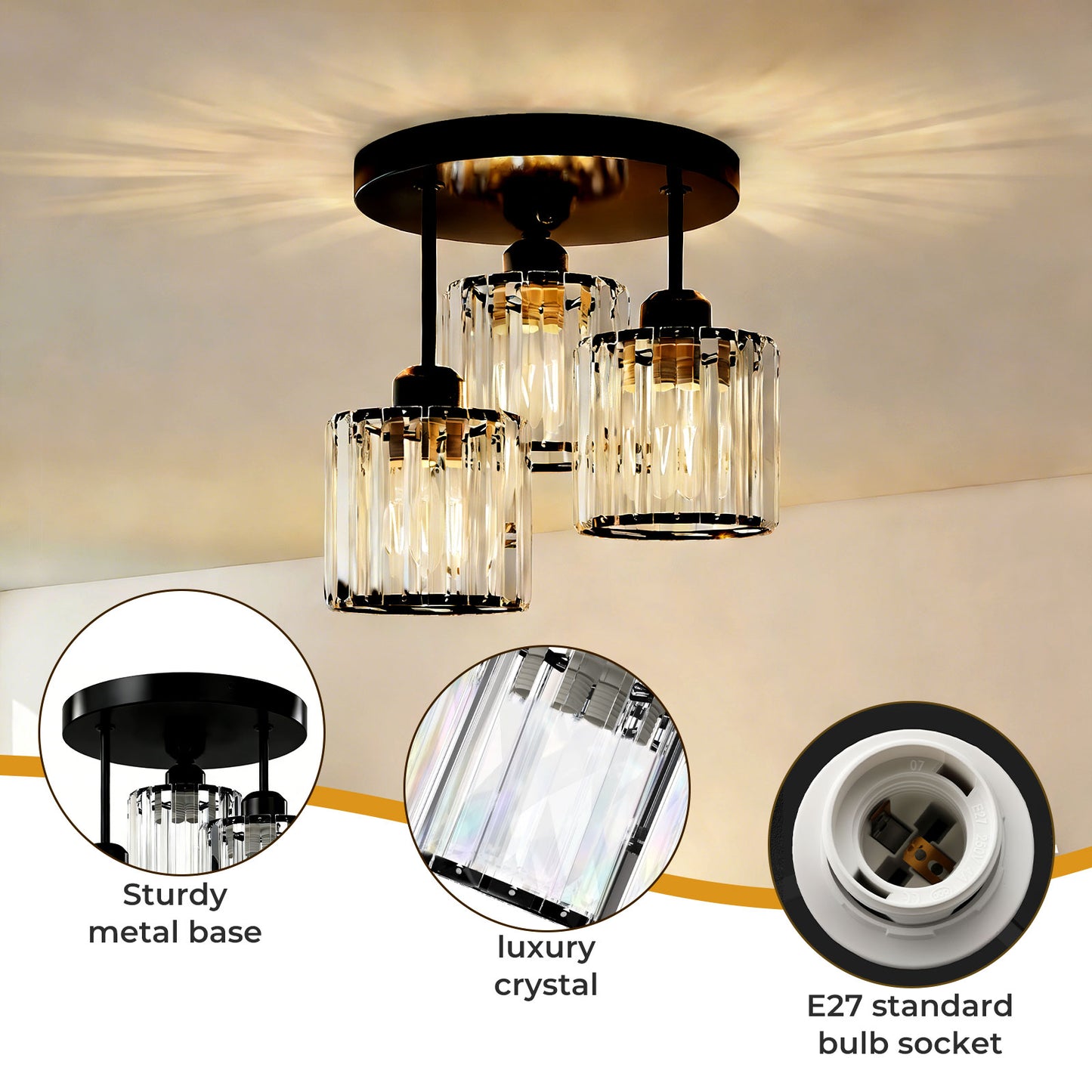 Emitto Crystal Ceiling Light Semi Flush Mount Chandelier Modern Hallway Lamp