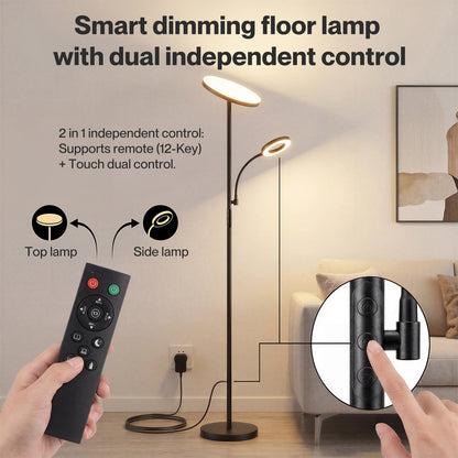 Emitto Modern Floor Lamp 2-in-1 Adjustable Reading Light Remote Control Timer