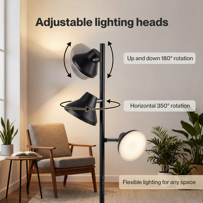 Emitto Floor Lamp  3-Light Dimmable Standing Lamp  Remote Touch  Black