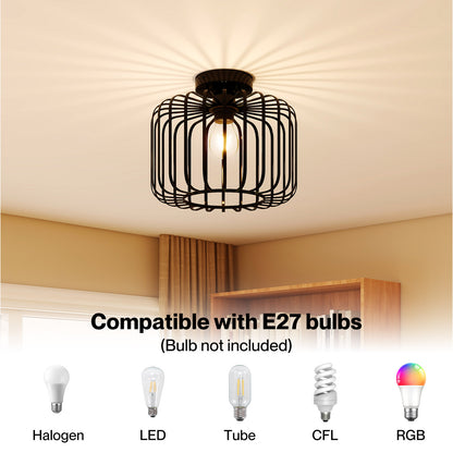 Emitto Ceiling Light Industrial Chandelier Metal Pendant Lamp Bedroom E27 Black