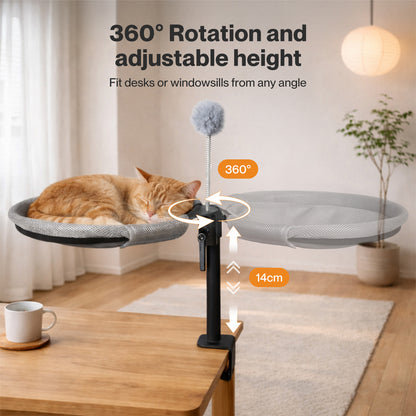 Skylos Cat Bed for Desk 360° Rotating Hammock Adjustable Height Plush Mesh Grey