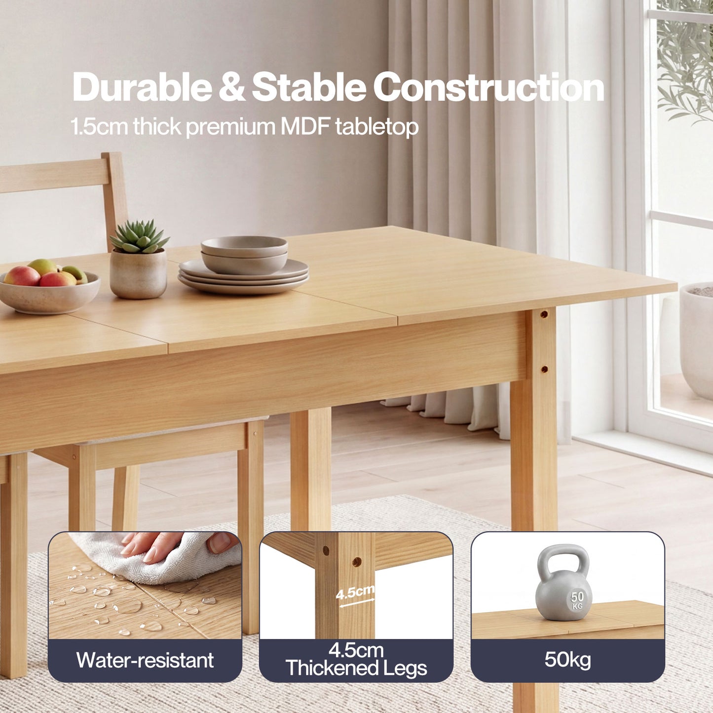 Levede Extendable Dining Table Oak Modern Rectangular Kitchen Table 4-6 Seat