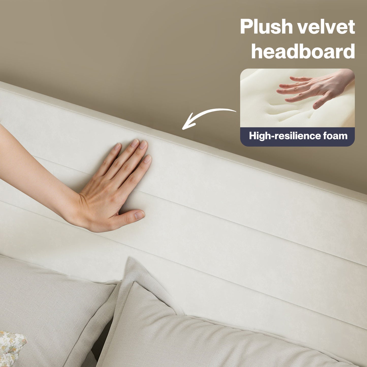 Levede King Bed Frame Upholstered Headboard Platform Velvet Foam White Fabric