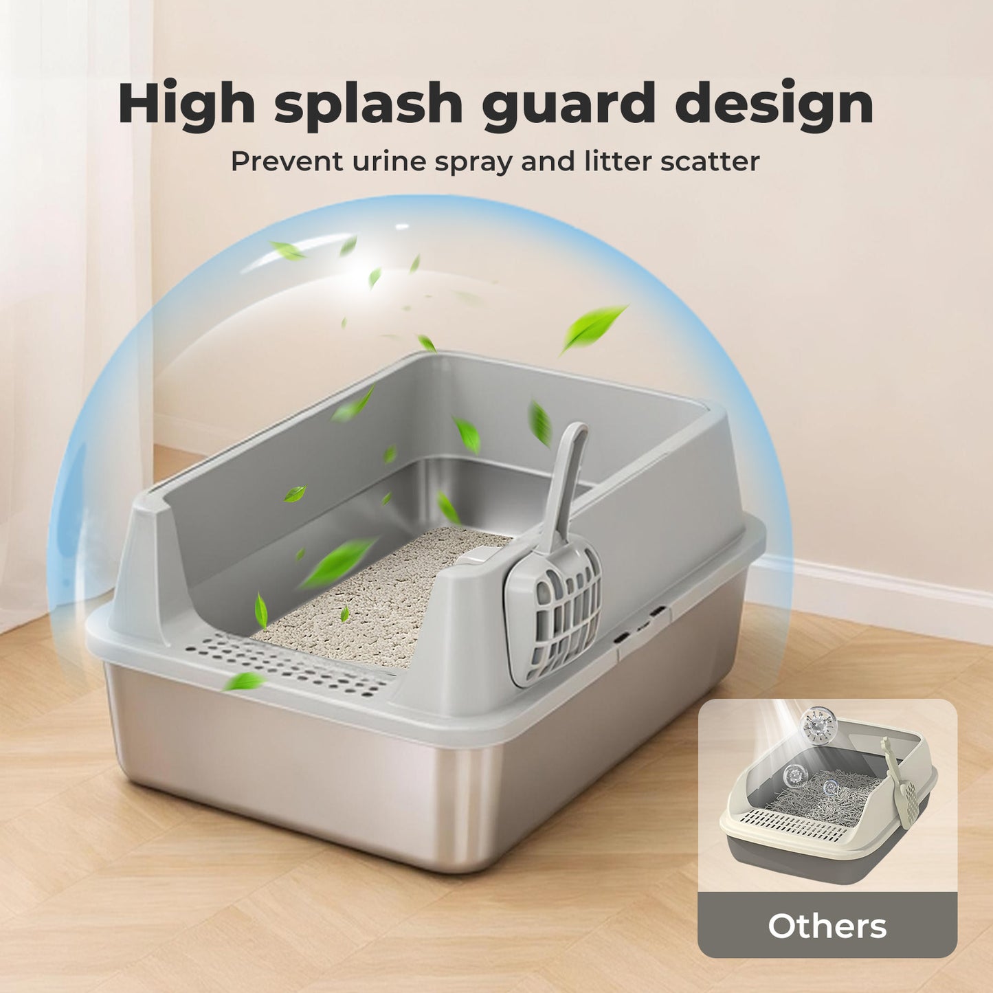Skylos Stainless Steel Cat Litter Box Semi-Enclosed Easy Cleaning Pet Toilet