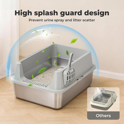 Skylos Stainless Steel Cat Litter Box Semi-Enclosed Easy Cleaning Pet Toilet