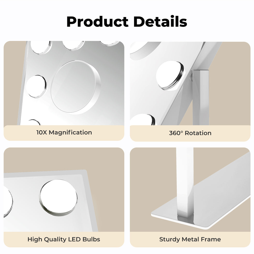 Emitto LED Makeup Mirror 3 Color Dimmable Touch Control Beauty Mirror Portable