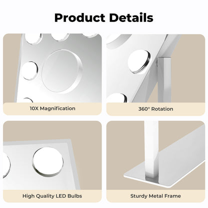 Emitto LED Makeup Mirror 3 Color Dimmable Touch Control Beauty Mirror Portable