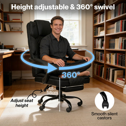 Levede Office Chair with Footrest Linen Fabric High Back Swivel 135° Reclining
