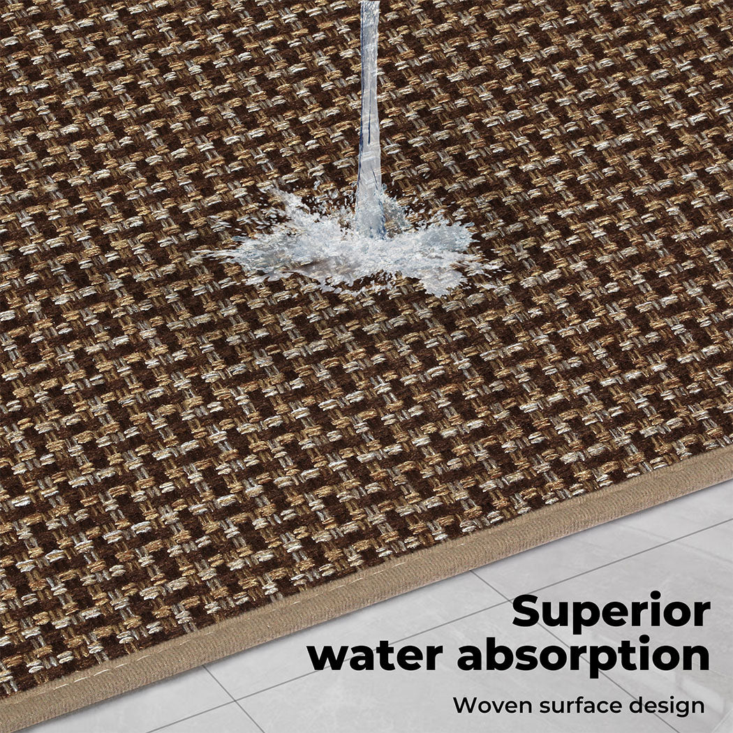Marlow Kitchen Mat 2PCS Non Slip Woven Rubber Floor Mat Absorbent Runner Brown
