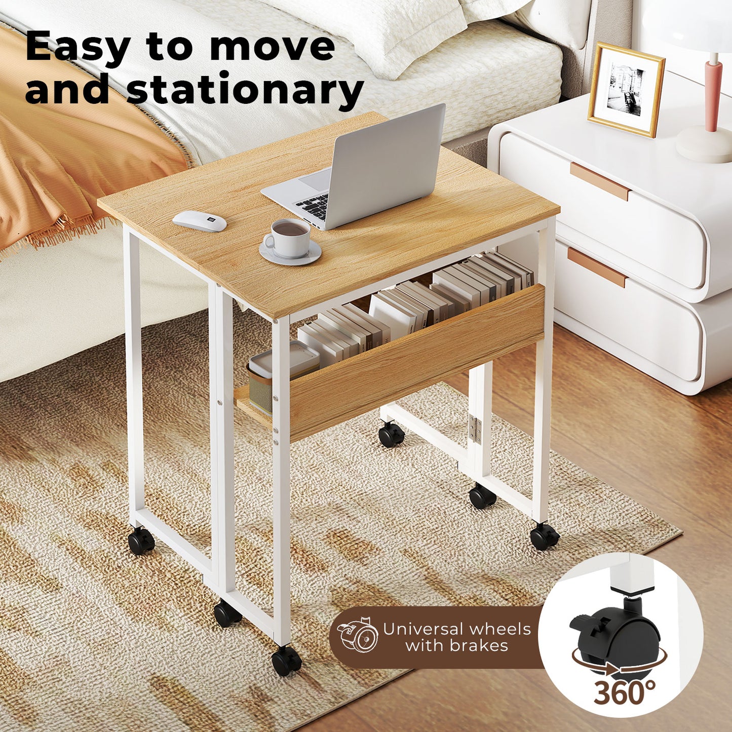 Levede Folding Computer Desk Extandable Table with Storage Shelf Wheeled Compact