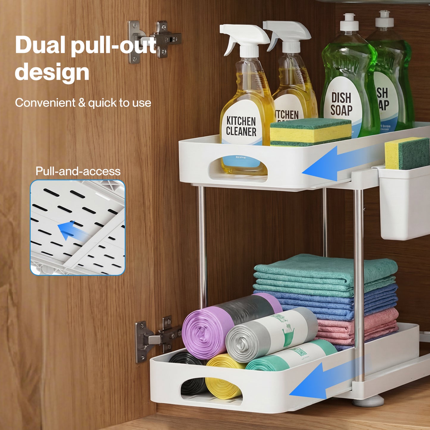 Toque Under Sink Organiser Two Slide-Out Drawers Kitchen Storage 2pcs White