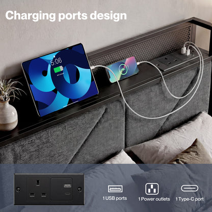 Levede Floating Bed Frame Double LED Lights Upholstered USB Storage Headboard