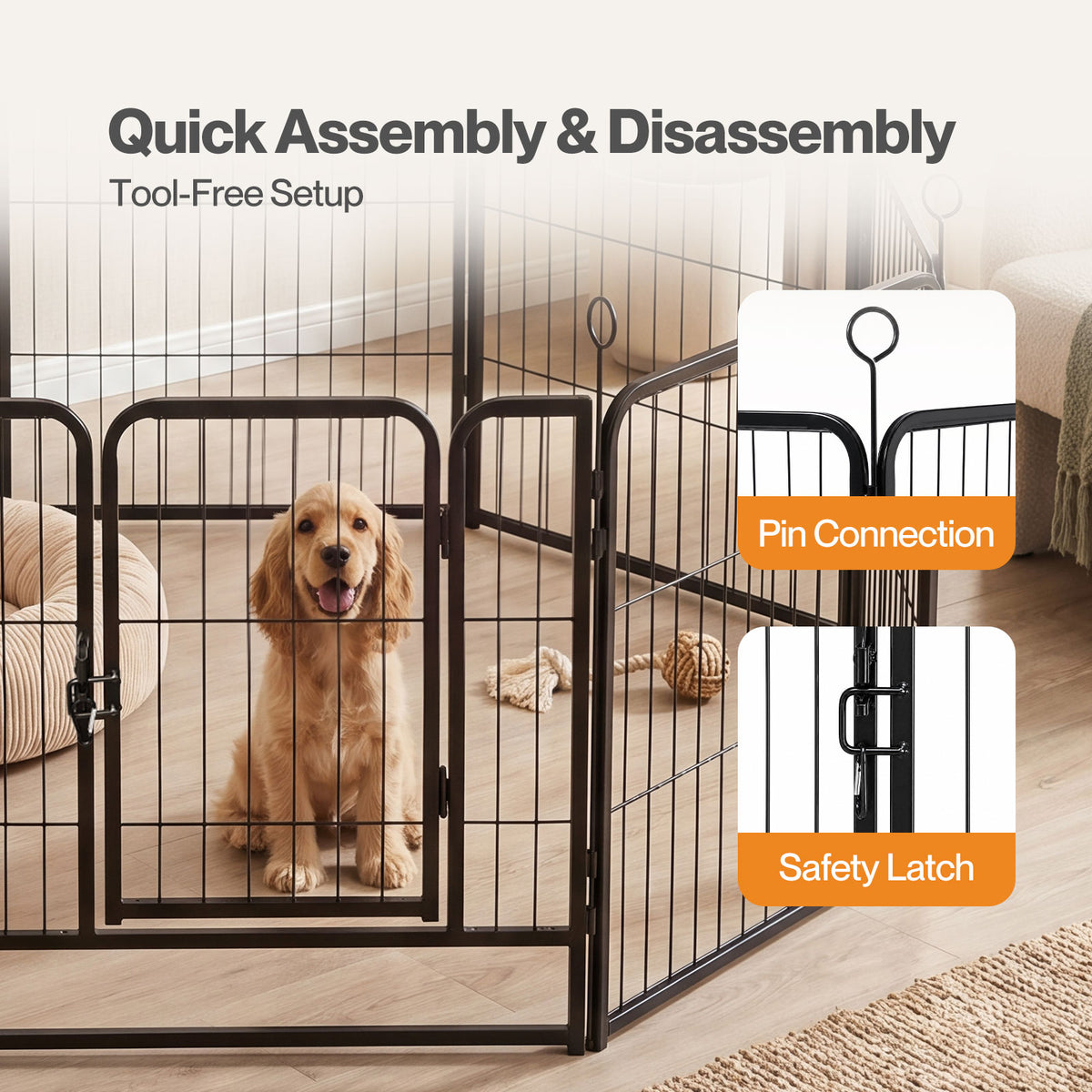 Skylos Dog Pen 8 Pcs Steel 60cm Foldable Indoor Outdoor Pet Enclosure Black