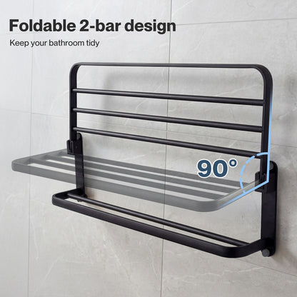 Levede Towel Holder with 2 Bars Wall Mounted No Drill Bathroom Shelf Black