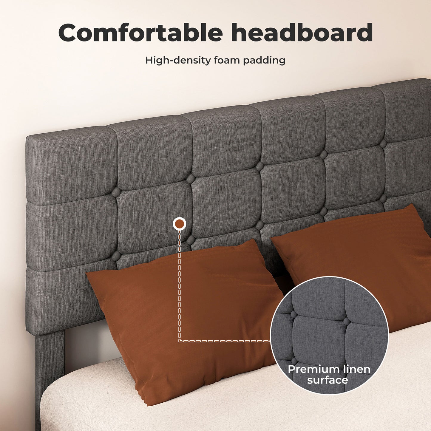 Levede Bed Frame Upholstered Linen Headboard Wooden Slat Double King Size Grey