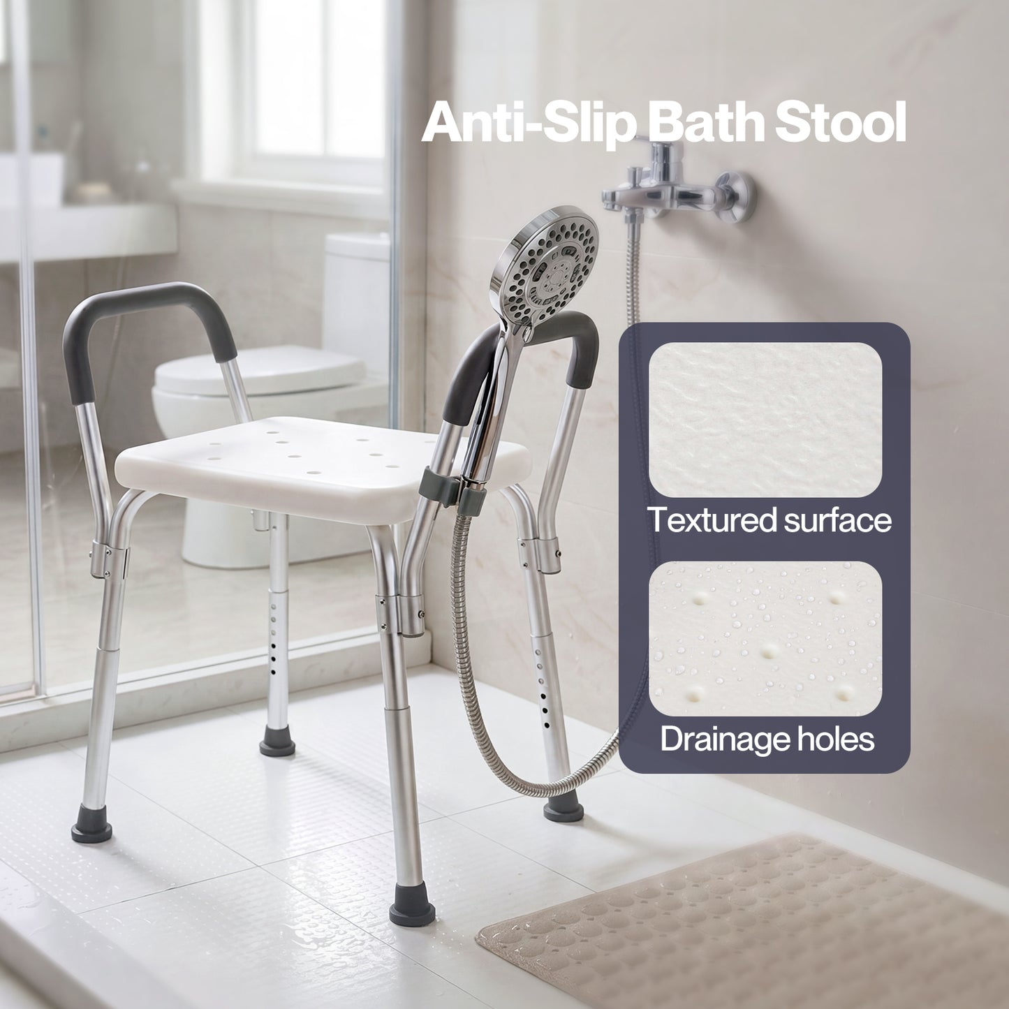 Levede Bathroom Shower Chair Adjustable Bath Stool Seat with Handles Disabled