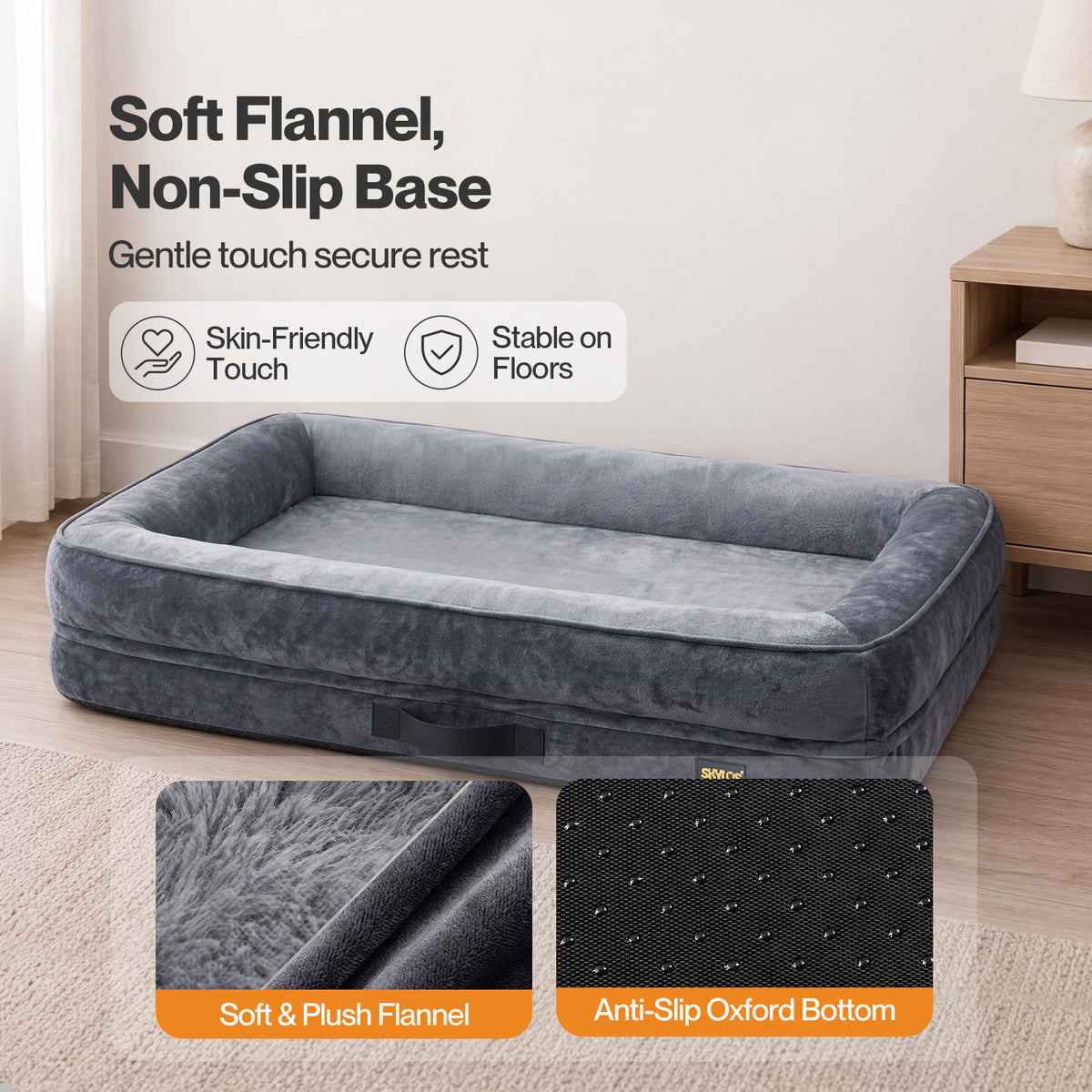 Skylos Large Dog Bed Orthopedic Dog Bed Egg Foam Bolster Sofa Gray Household