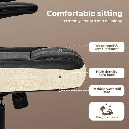 Ergonomic Office Computer Chair PU Leather Swivel Recliner with Flip-Up Armrests