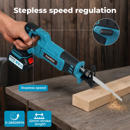 Traderight Cordless Reciprocating Saw Set For Wood Metal 2 Battery Safety Goggle