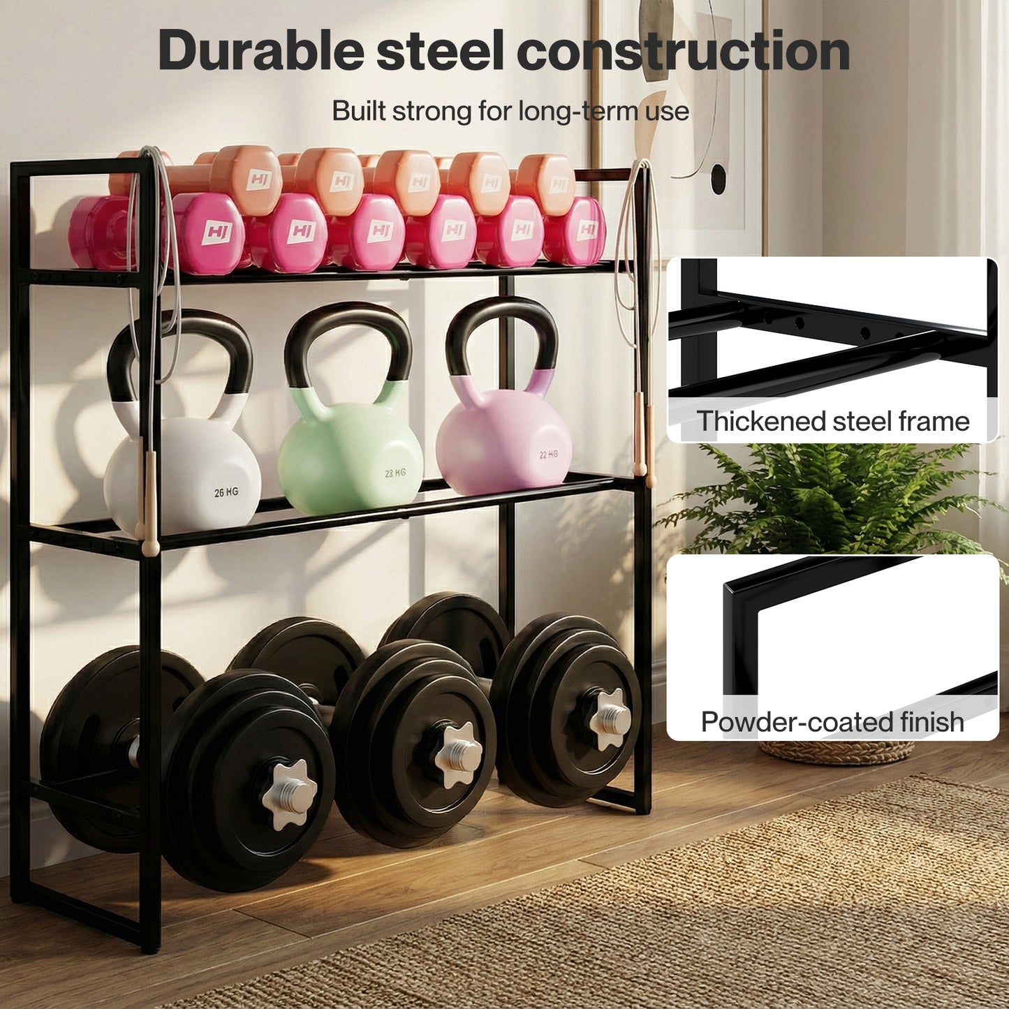 Centra 3 Tier Dumbbell Rack Adjustable Heavy Duty Steel Weight Storage Stand
