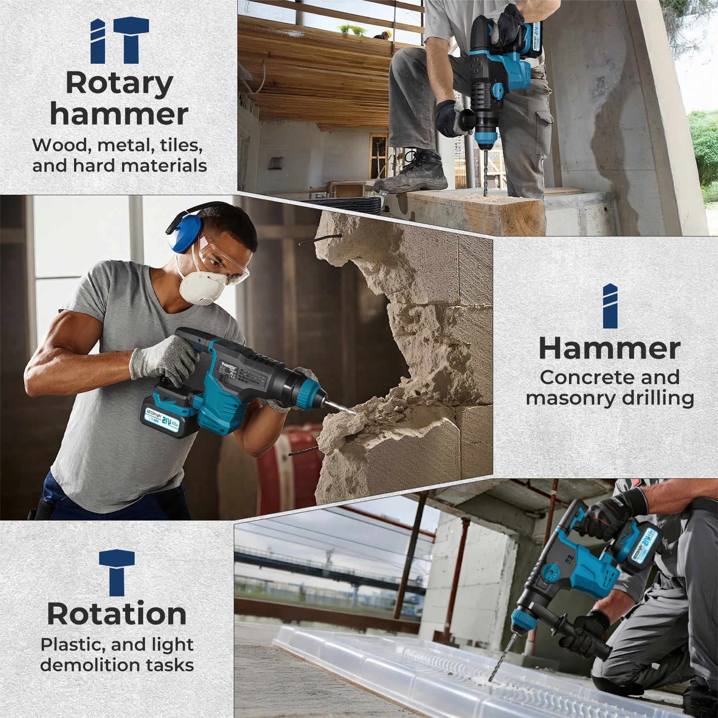 Traderight  21V Cordless Rotary Hammer Drill SDS Plus Concrete Impact Drill Tool