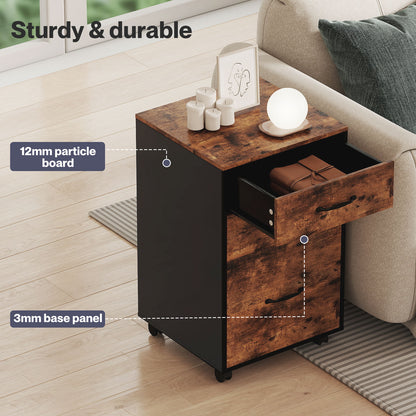 Levede File Cabinet Mobile Filing Cabinet Office with Wheels 3 Drawers Walnut