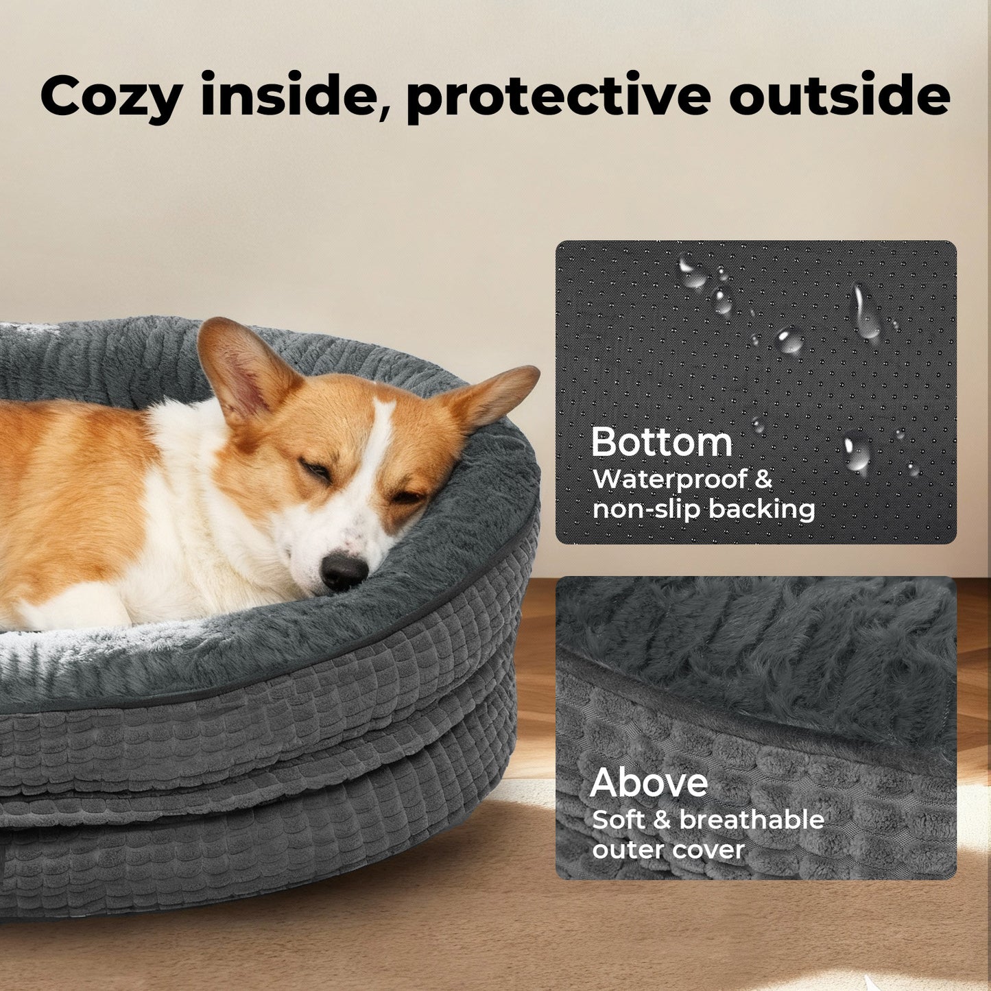 Skylos Orthopedic Plush Dog Bed Soft Washable Pet Bed Grey Cosy Cushion XL Size