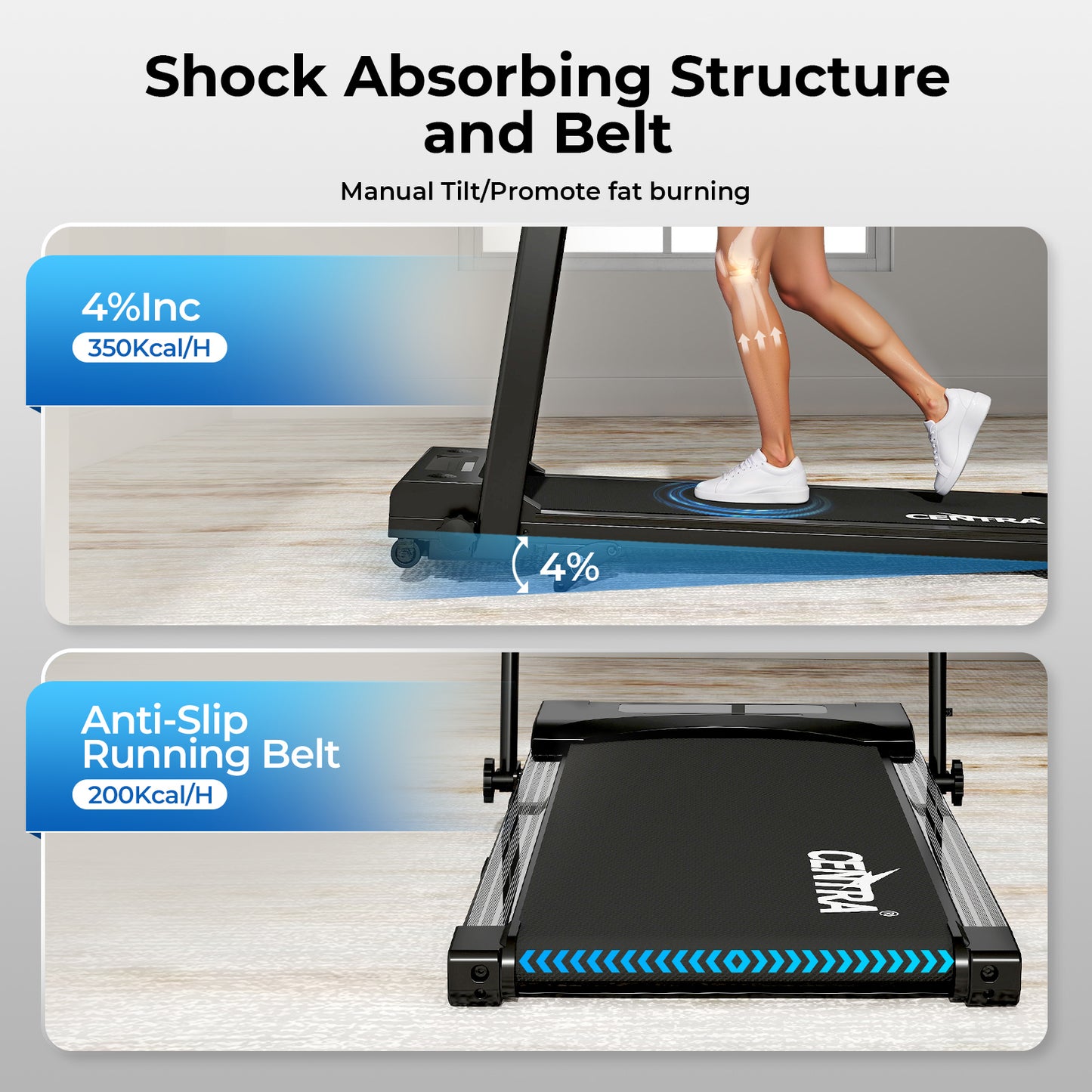 Centra Folding Treadmill for Home Incline Running Machine Walking Pad Bluetooth