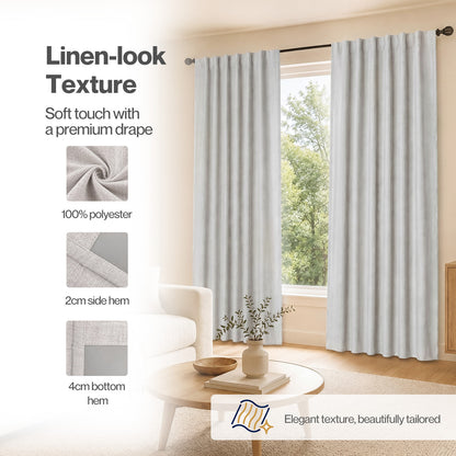 Marlow 100% Blackout Curtains Thermal Linen Look Ready Made 46x72 in Off-White