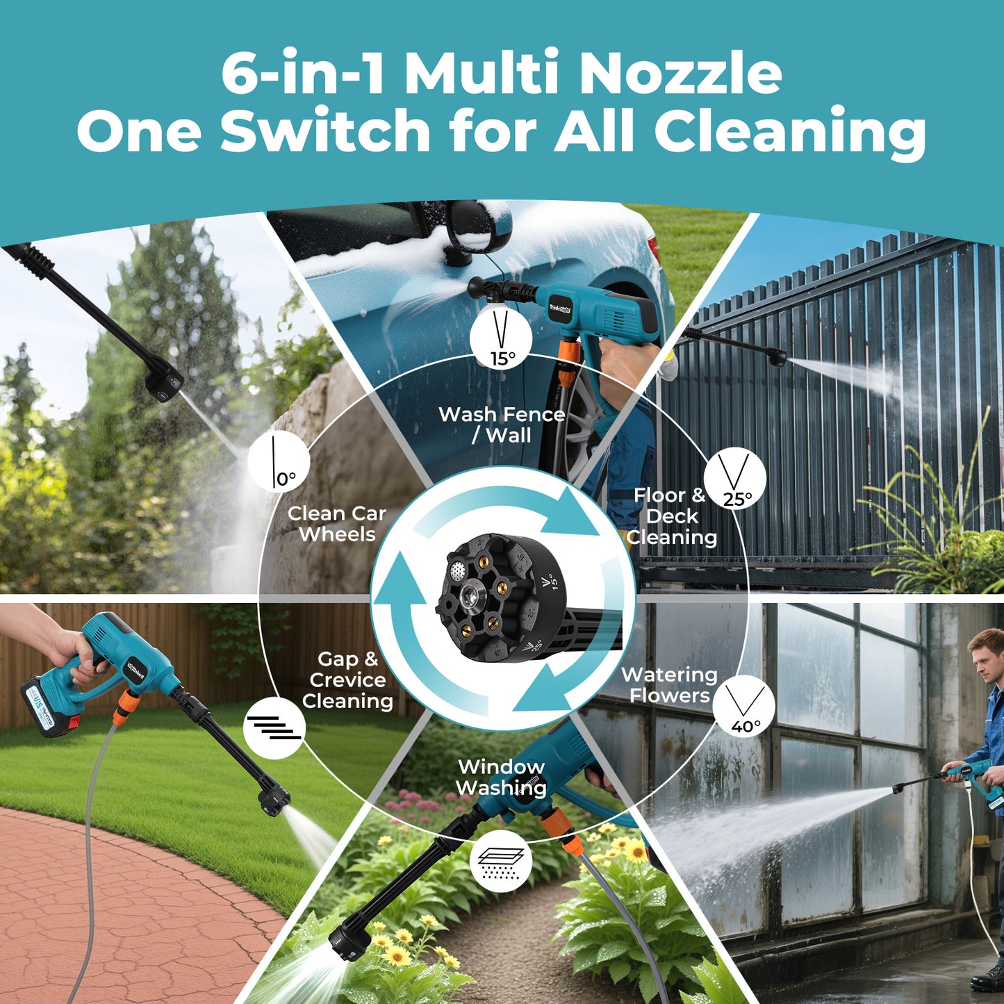 Traderight Cordless Portable Pressure Washer 50Bar 230L/H Spray Gun Car Cleaner