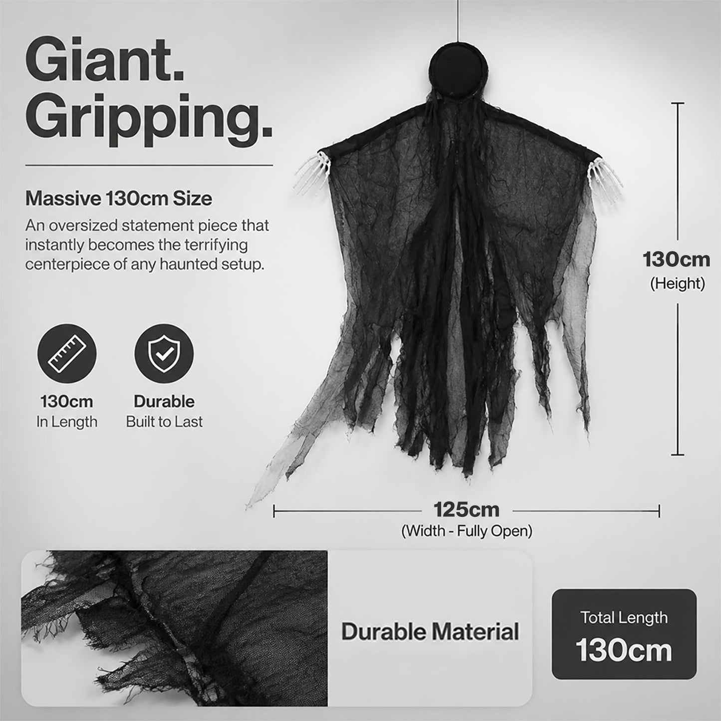 Yezi Halloween Decorations Grim Reaper 130cm Black Polyester Foam