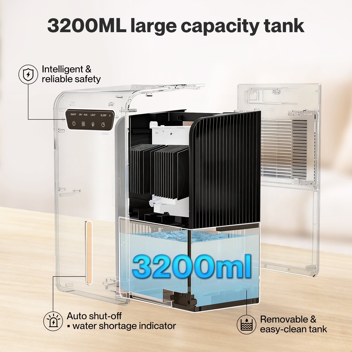 Spector Dehumidifier Humidifier 2 in 1 Portable Electric LED Auto Off Black 3.2L
