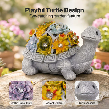 Emitto Resin Garden Ornaments Outdoor Solar Turtle Statue with LED Patio Decor