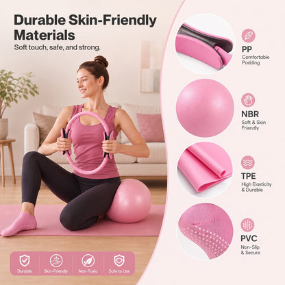 Centra Pilates Kit 13Pc All In One Set with Ring Ball Bands Home Workout Pink