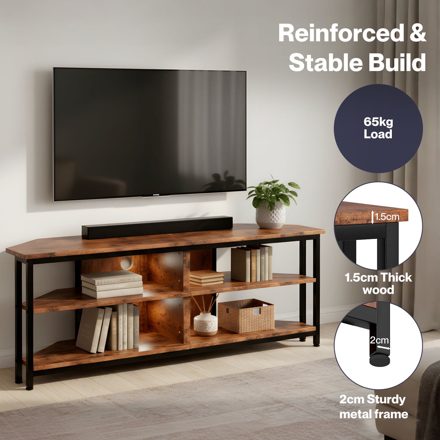 Levede TV Stand Cabinet 55 inch Corner TV Unit Wooden with Light Storage Shelves