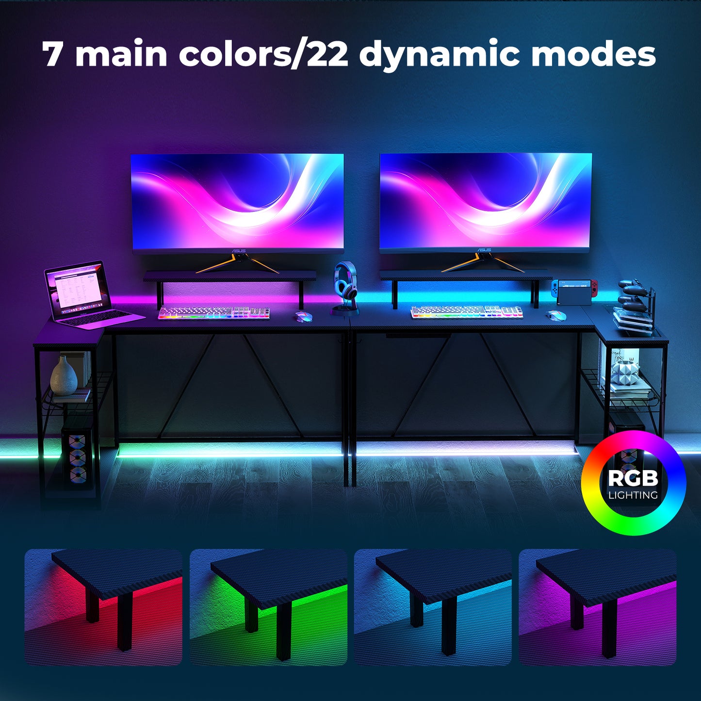 Levede Gaming Desk Corner L-Shaped Computer Table with LED Lights Storage USB