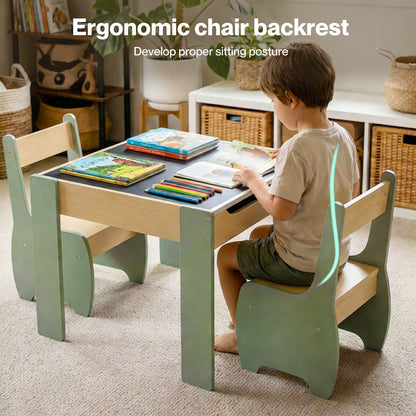Levede Kids Table and Chair Sets 3-in-1 Study Toy Storage MDF Safe Design Green