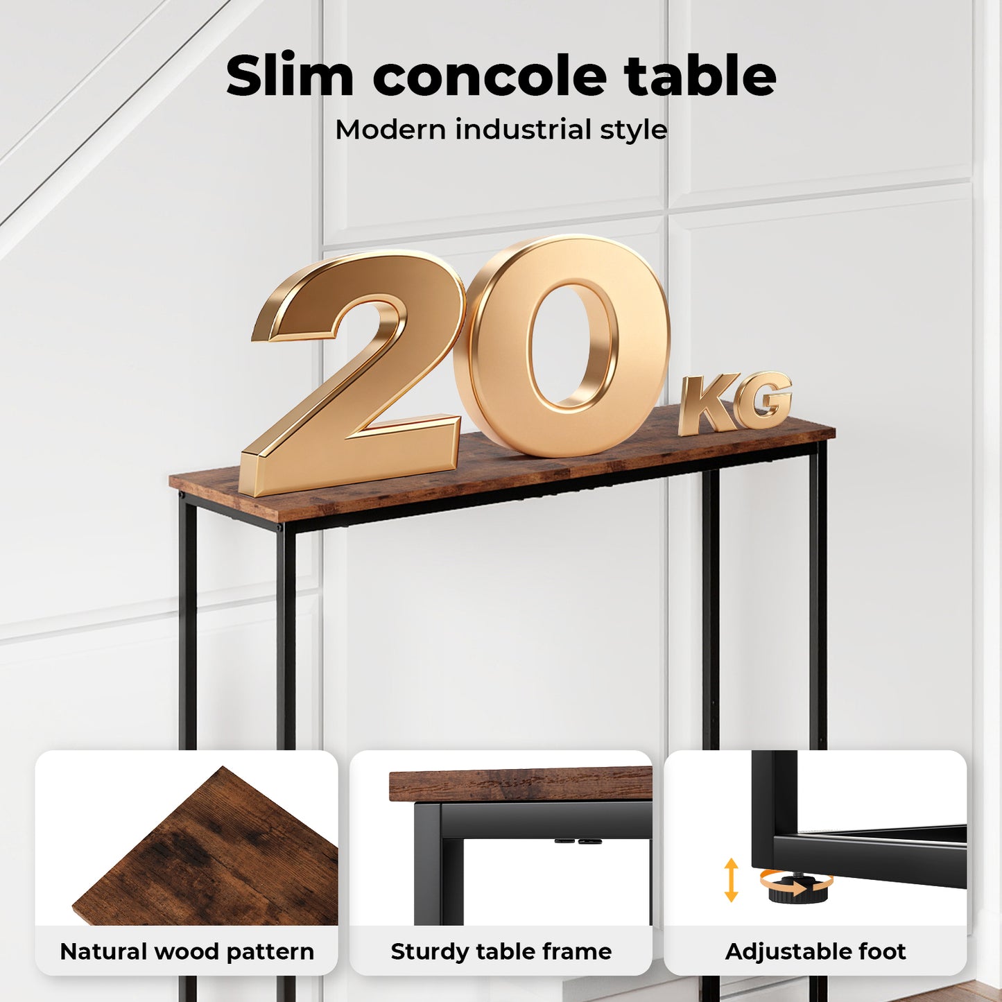 Console Hall Table Slim Wooden Entryway Hallway Sofa Display Shelf Metal Frame
