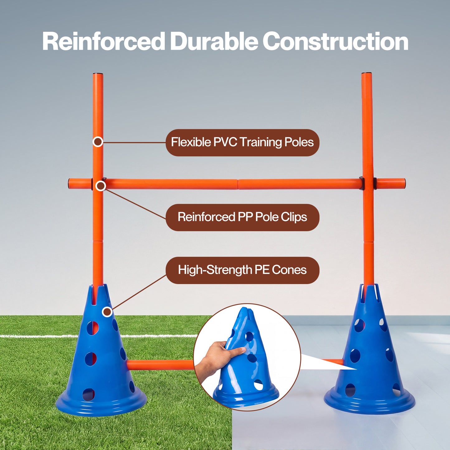 Skylos Dog Agility Training Set Hurdle Cone Kit Height Adjustable Storage Bag
