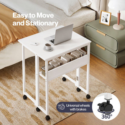 Levede Folding Computer Desk Extandable Table with Storage Shelf Wheeled Compact