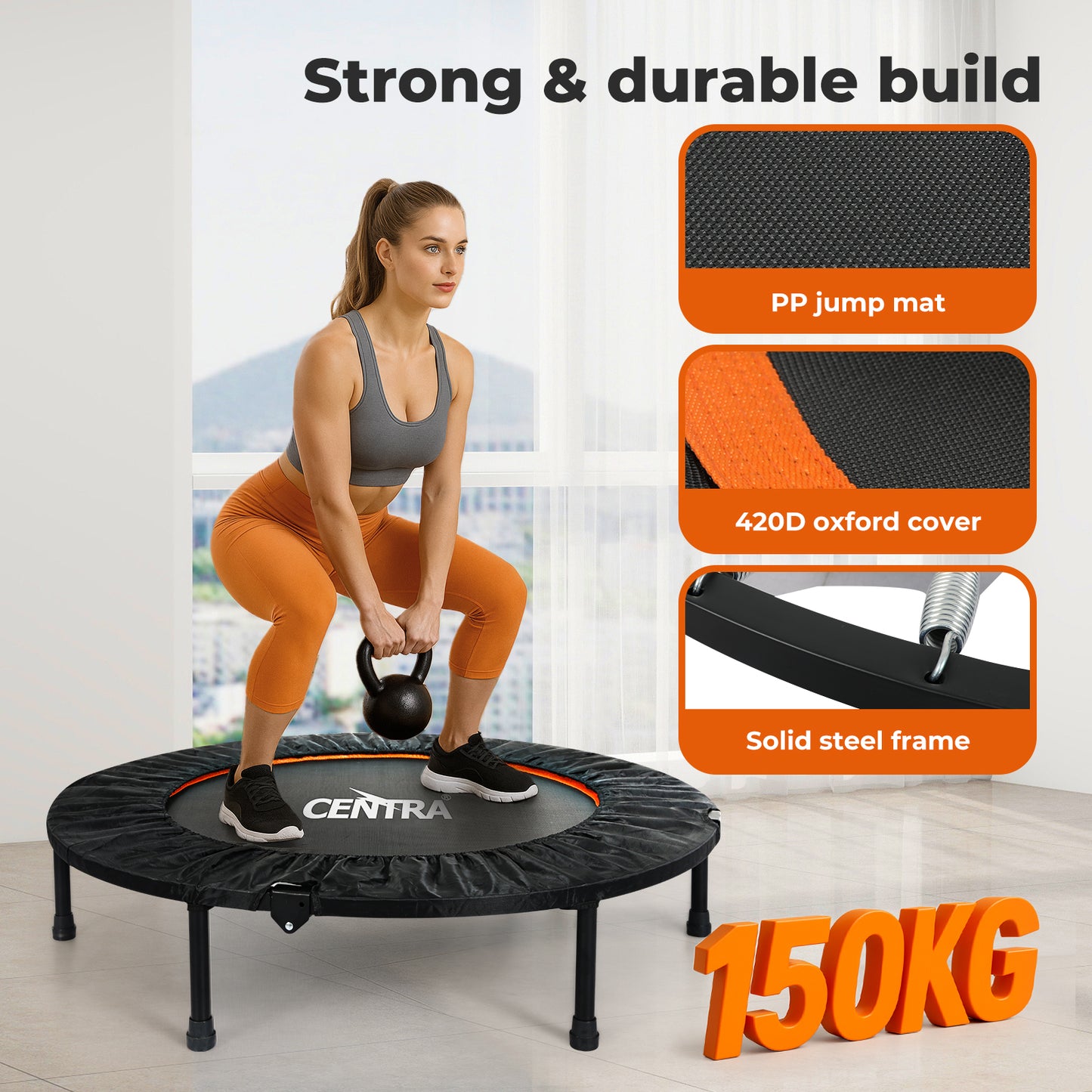 Centra 40 Inch Mini Trampoline Bounce Round Exercise Home Gym Fitness Rebounder