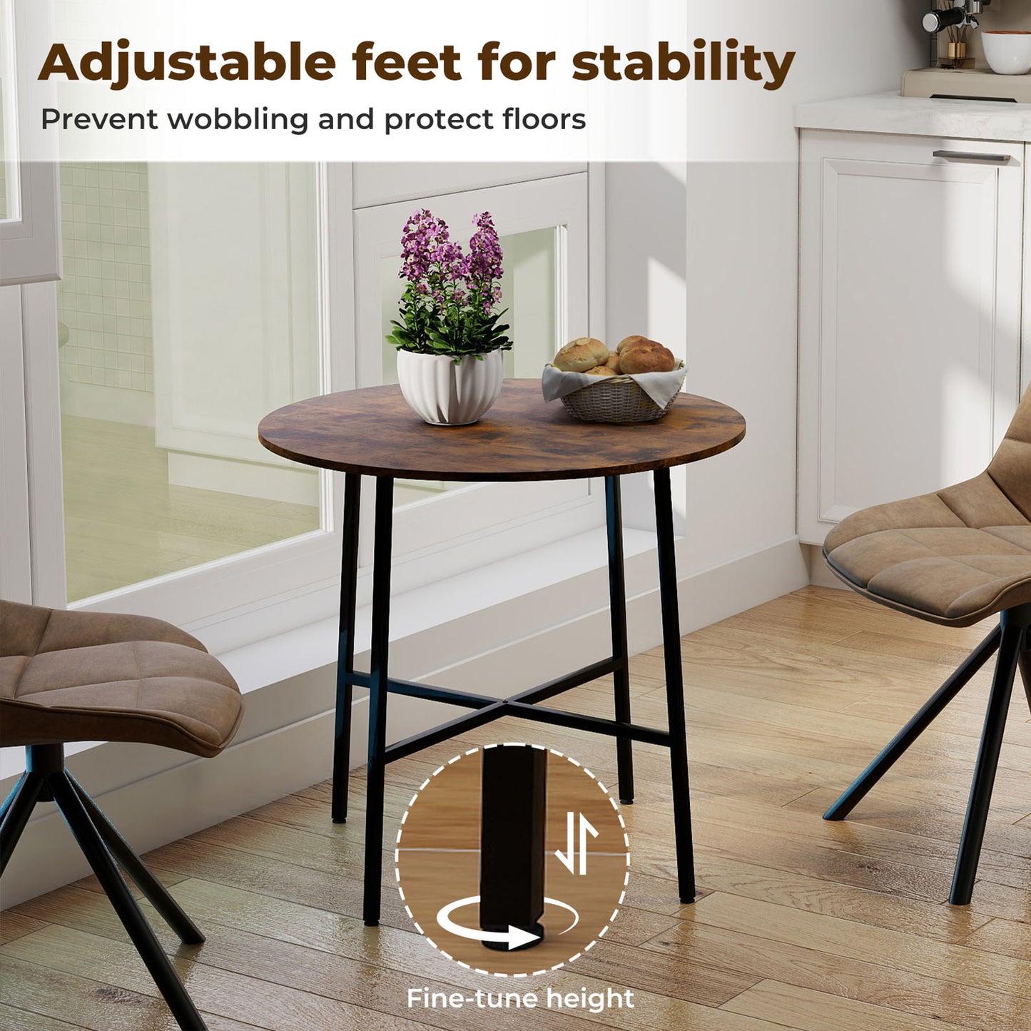 Levede Dining Table Round Kitchen 4 Person Coffee Restaurant Metal Base 80cm