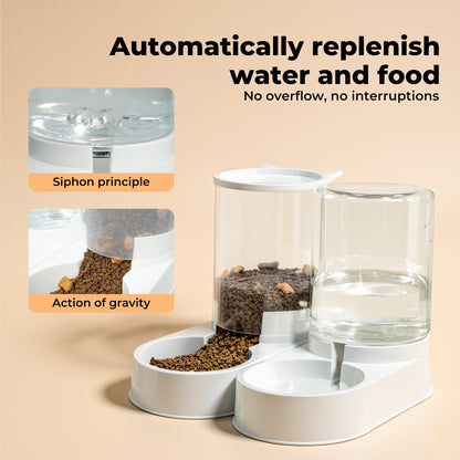 Skylos 2 Packs Automatic Food Feeder Waterer Set 3.2L Plastic Dispenser Dog Cat