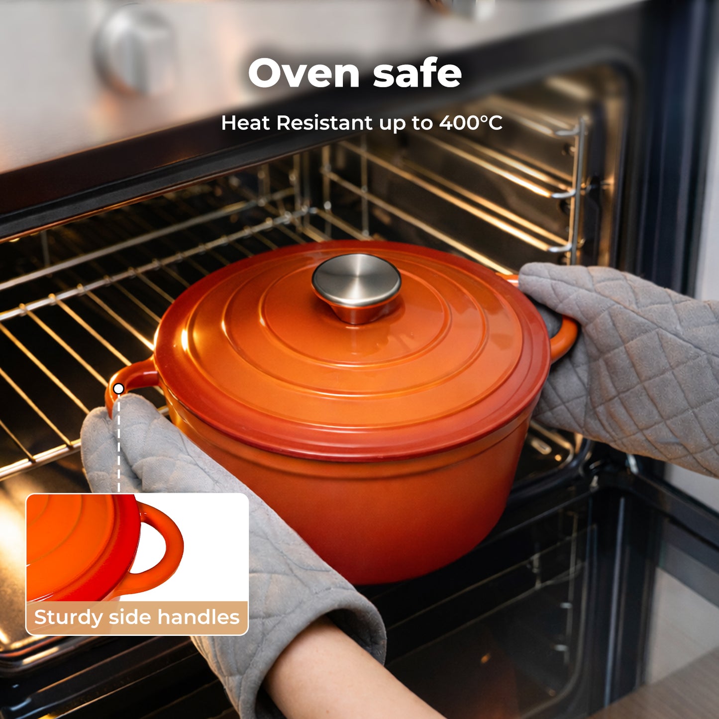 Toque Cast Iron Enameled Dutch Oven Pot Casserole Dish with Lid Non-Stick Orange